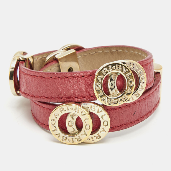 Bulgari Jewelry Bvlgari Red Leather Doublecoiled Gold Tone Wrap